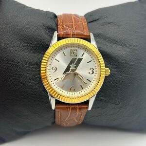 Gold Silver Women’s Classic Watch Brown Brown Genuine Leather Watch New Battery